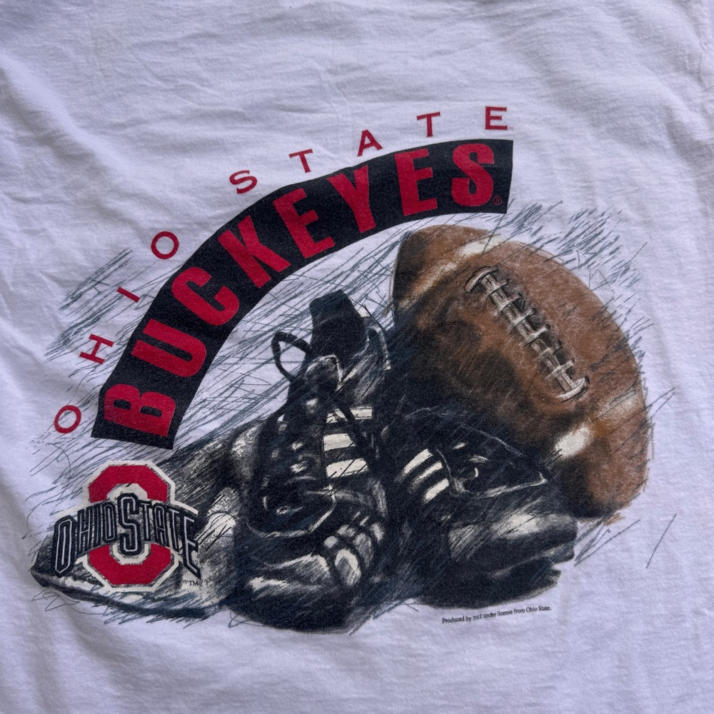 Vintage Ohio State Buckeyes Tultex Graphic T-Shirt Mens Large White Football 90s - Picture 2 of 5